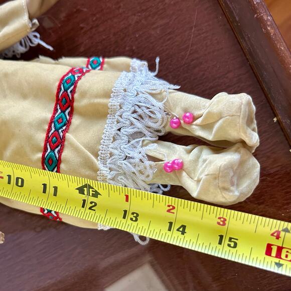 Vintage Porcelain Native American-Inspired Doll with Braids and Beaded Outfit - Picture 10 of 12